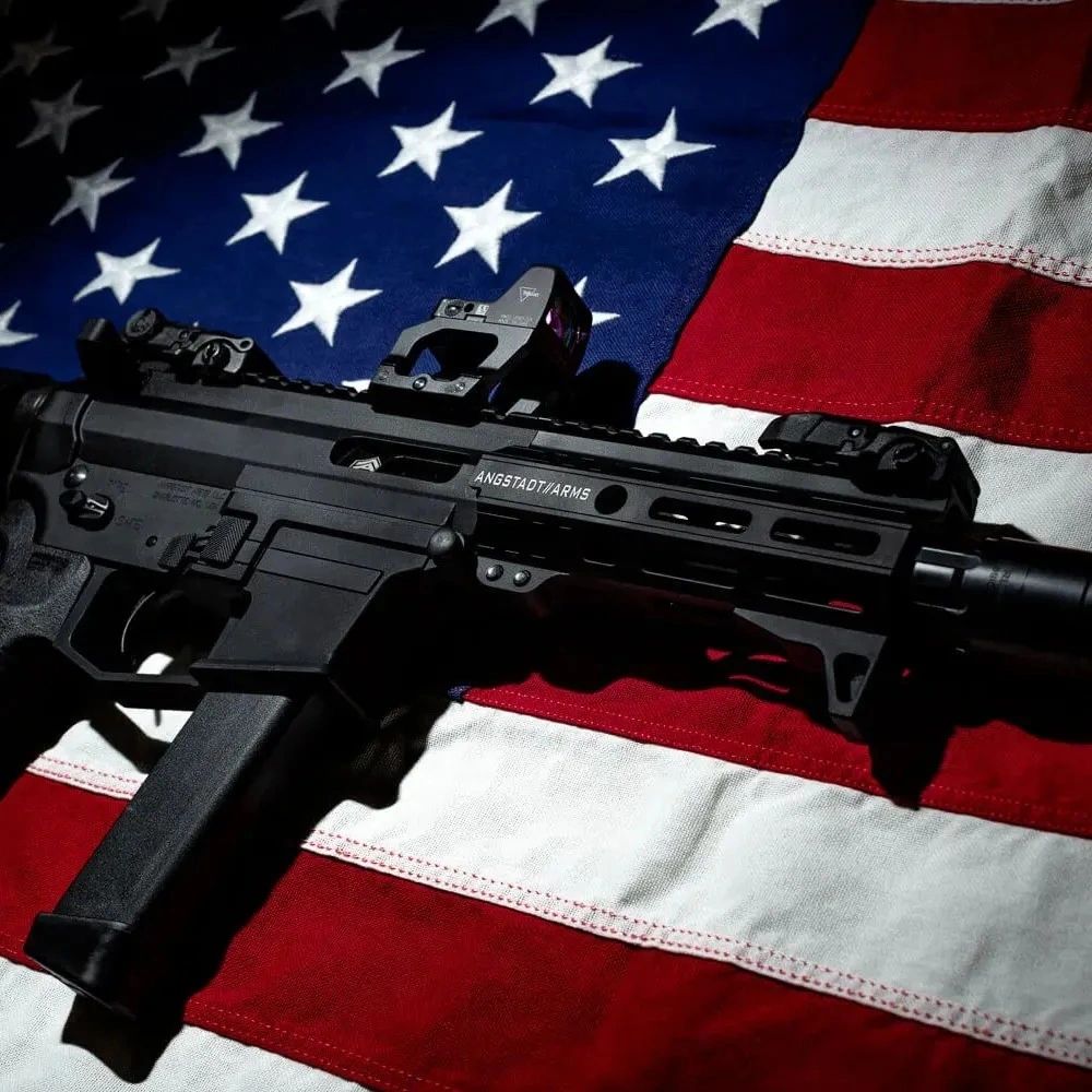Angstadt Arms tactical rifle on American flag background
